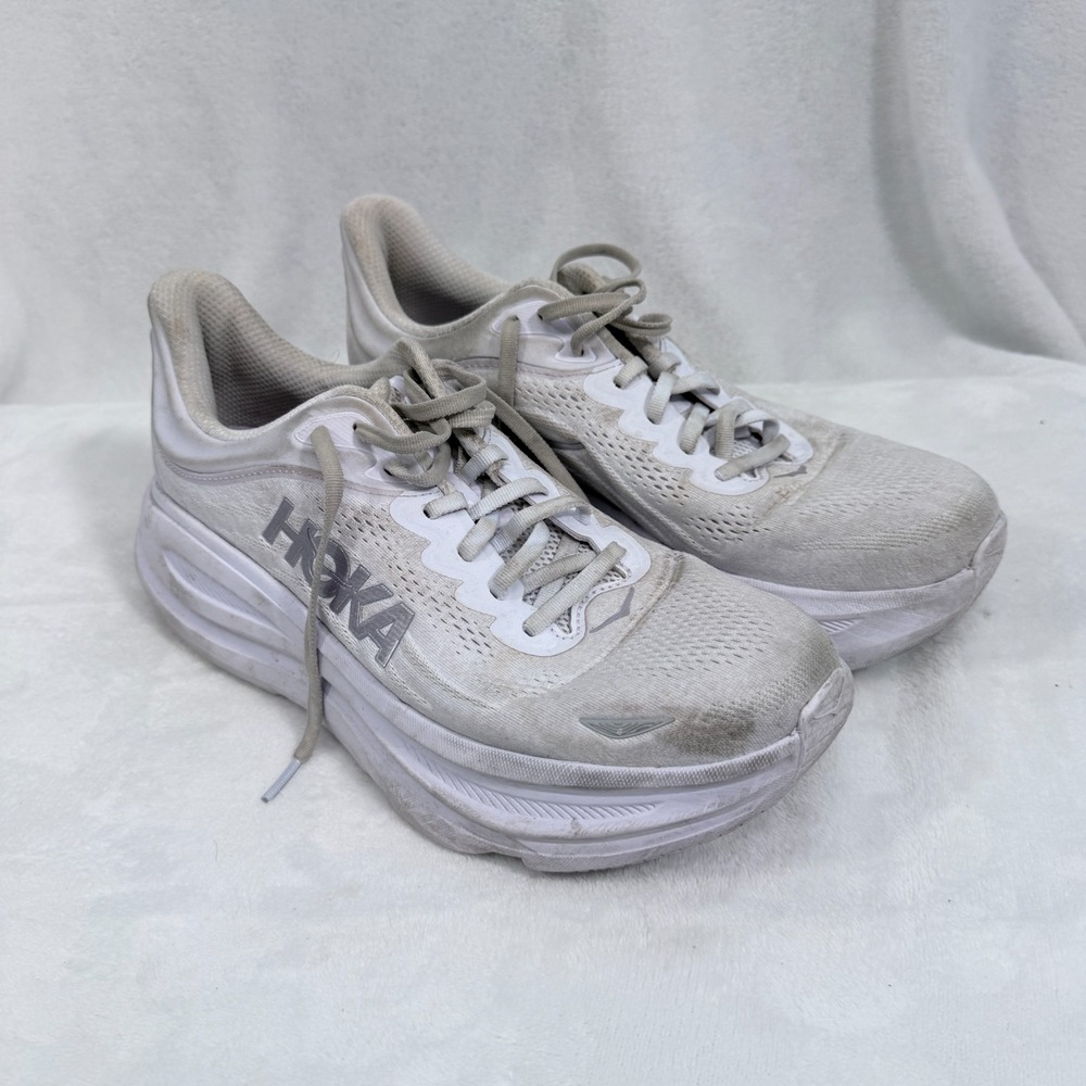Hoka Bondi 9 Shoes Womens 12 B White Athletic Running Sneaker FE1224K